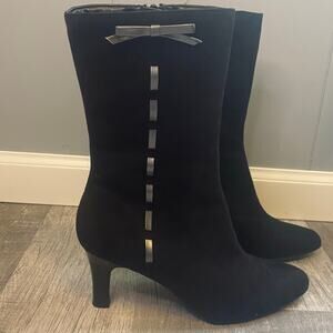 Predictions Casual Black Heeled Bootie Mid Calf 7W